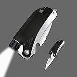 WELESHEI Led Mini Flashlight 6-in-1 Utility Folding Pocket Knife with Bottle Opener Glass Breaker Buckle Whistling Multi-Function Emergency Tool for Hiking Survival Camping Hunting