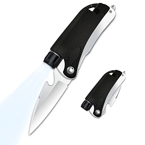 WELESHEI Led Mini Flashlight 6-in-1 Utility Folding Pocket Knife with Bottle Opener Glass Breaker Buckle Whistling Multi-Function Emergency Tool for Hiking Survival Camping Hunting