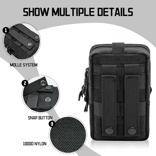 Molle Dual Phone Pouch, Tactical Admin Pouch Small, Heavy Duty Belt 1000D Nylon Small Cell Phone Case Holder, Fits 4.0-6.7 inch Screens, Black (Black)