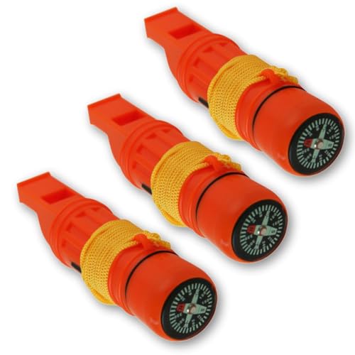 Emergency Zone 5 in 1 Survival Whistle. Compass, Whistle, Water-Resistant Container, Signal Mirror, Ferro Rod. Available in 1, 3, 30, and 300 Pack. (3)