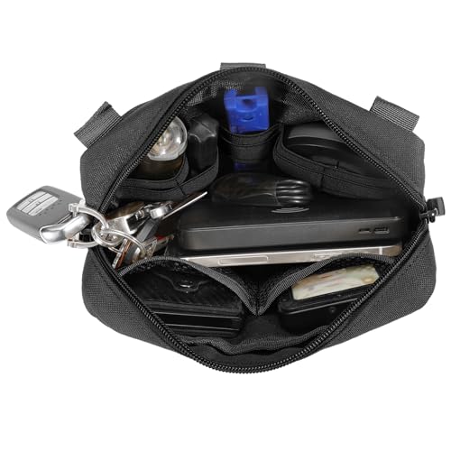 FRTKK Tactical Molle Admin Pouch Utility Laser Cut EDC Tool Pouch Bag Horizontal Modular Pouches Include US Flag Patch and Keychain (Black)