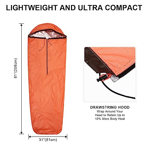 Upneargo Emergency Sleeping Bag Thermal Bivvy, Lightweight Survival Sleeping Bags Thermal Bivy Sack Portable, Compact, Waterproof, Reusable for Camping, Hiking, Outdoor, Activities