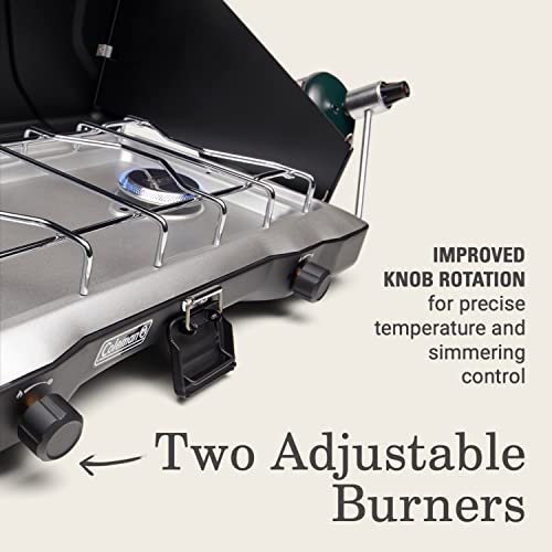 Coleman Triton 2-Burner Propane Stove, Portable Camping Cooktop with 2 Adjustable Burners & Wind Guards, 22,000 BTUs of Power for Camping, Tailgating, Grilling, BBQ, & More