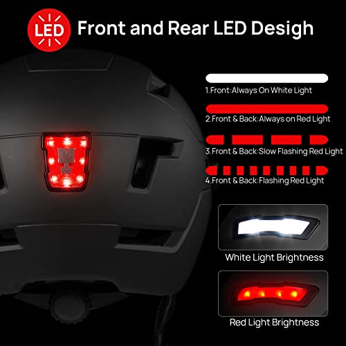 ILM Adult Bike Helmet with USB Rechargeable LED Front and Back Light Mountain&Road Bicycle Helmets for Men Women Removable Goggle Cycling Helmet E3-10L(Matte Black, Large/X-Large)