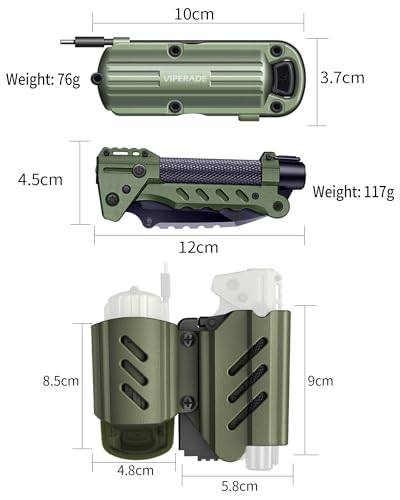 VIPERADE VAK6 Survival Multitool with Folding Knife, LED Flashlight, Pulse Ignition and Hand Crank Generator, Camping Multitool Knife Rechargeable Flashlight with Belt Sheath (Green)