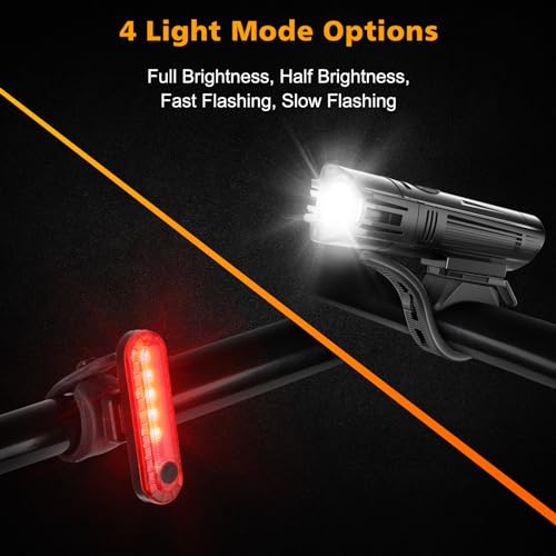 Ascher Ultra Bright USB Rechargeable Bike Light Set, Powerful Bicycle Front Headlight and Back Taillight, 4 Light Modes, Easy to Install for Men Women Kids Road Mountain Cycling Black