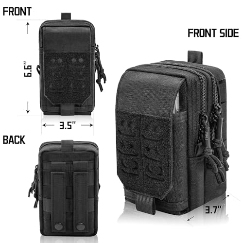 Molle Dual Phone Pouch, Tactical Admin Pouch Small, Heavy Duty Belt 1000D Nylon Small Cell Phone Case Holder, Fits 4.0-6.7 inch Screens, Black (Black)