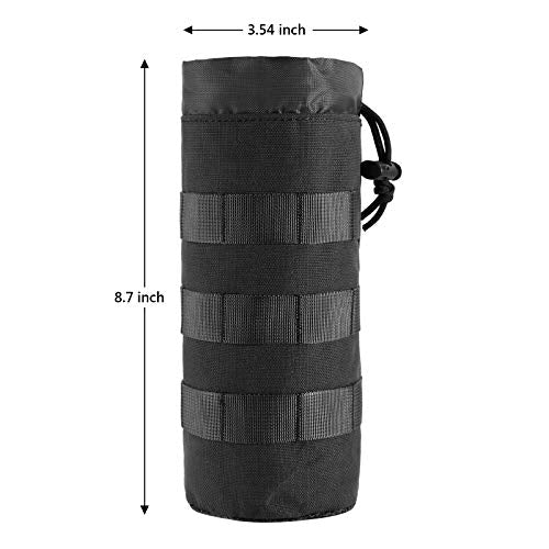 FRTKK Tactical MOLLE Water Bottle Pouch with Drawstring Open Top & Mesh Bottom, Military Water Bottle Holder Bag Sports Travel Hydration Carrier (Black-1 Pack)