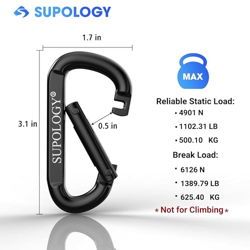 Heavy Duty Carabiner Clip, Steel Carabiners 1100lbs 3" D Shaped Spring Hook Small Clips for Hammocks, Hiking, Keychains, Outdoors and Gym, Dog Leash and Key Ring (6PCS 3'' Clips)