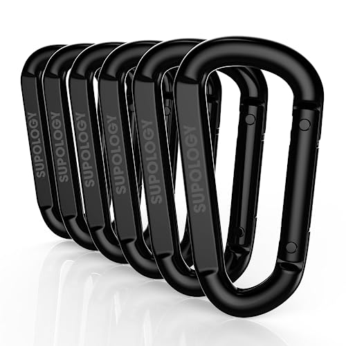 Heavy Duty Carabiner Clip, Steel Carabiners 1100lbs 3" D Shaped Spring Hook Small Clips for Hammocks, Hiking, Keychains, Outdoors and Gym, Dog Leash and Key Ring (6PCS 3'' Clips)