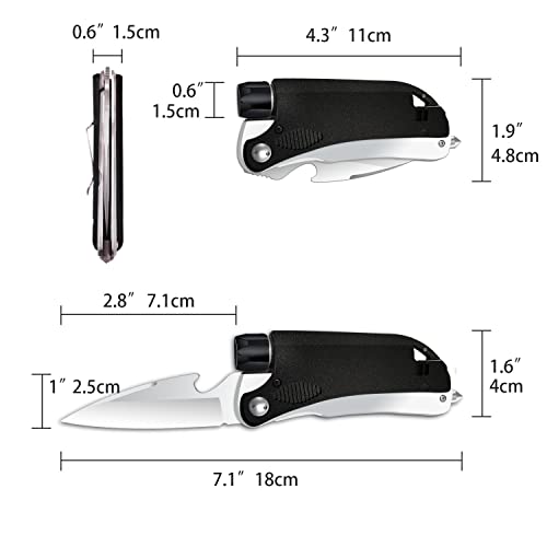 WELESHEI Led Mini Flashlight 6-in-1 Utility Folding Pocket Knife with Bottle Opener Glass Breaker Buckle Whistling Multi-Function Emergency Tool for Hiking Survival Camping Hunting