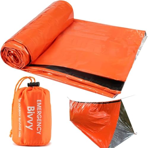 Emergency Sleeping Bag 2 Pack - Lightweight Survival Sleeping Bag Waterproof Thermal Bivy Sack Tent Portable Emergency Blanket Survival Gear for Camping Hiking Outdoor Adventure Activities (2 Pack)