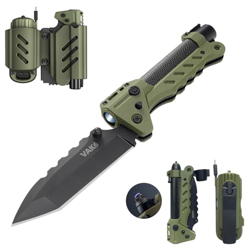 VIPERADE VAK6 Survival Multitool with Folding Knife, LED Flashlight, Pulse Ignition and Hand Crank Generator, Camping Multitool Knife Rechargeable Flashlight with Belt Sheath (Green)