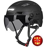 ILM Adult Bike Helmet with USB Rechargeable LED Front and Back Light Mountain&Road Bicycle Helmets for Men Women Removable Goggle Cycling Helmet E3-10L(Matte Black, Large/X-Large)