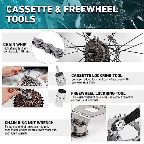 DURATECH 41 Pieces Bike Repair Tools, Complete Bike Tools Kit with Storage Box, Mountain Bike Maintenance Tools, for Mountain, Road, and Park Bicycle with Chain Riveter, Tire Levers, Crank Puller