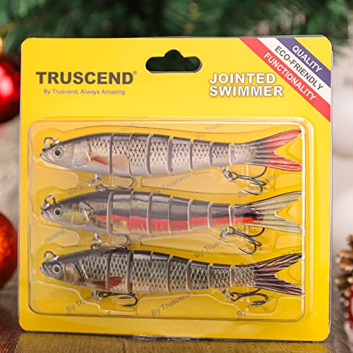 TRUSCEND Easy Catch Swimmax, Magic Noisy Turbulent Wiggling and Vibrating Actions for More Bites, Segmented Swimbait Jointed by Dyneema Strongest Fiber, Lifelike Fishing Lures for Relax Family Fishing