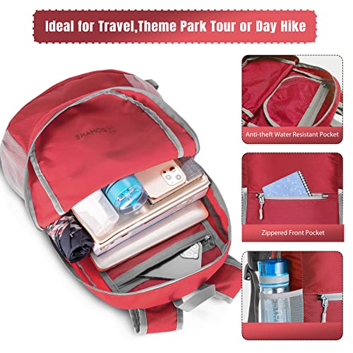 ZOMAKE Ultra Lightweight Hiking Backpack 20L, Packable Small Backpacks Water Resistant Daypack for Women Men(Bright Red)