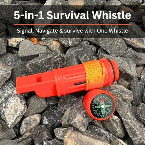 Emergency Zone 5 in 1 Survival Whistle. Compass, Whistle, Water-Resistant Container, Signal Mirror, Ferro Rod. Available in 1, 3, 30, and 300 Pack. (3)