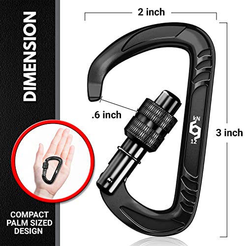 RHINO Produxs 12kN (2697 lbs) Heavy Duty, Locking, Auto Locking, Wiregate Carabiner Clips, for Securing Pets, Outdoor, Camping, Hiking, Hammock, Dog Leash Harness, Keychains