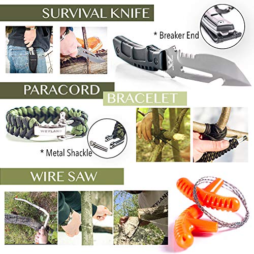 Weyland Ultimate Survival Kit – 11-in-1 Outdoor Gear with Survival Knife, Fire Starter, Compass, Multitool, Paracord Bracelet, & Case for Camping, Hiking, Emergency Preparedness