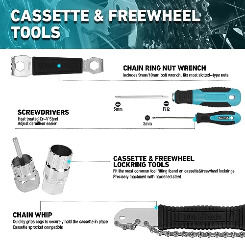 DURATECH 41 Pieces Bike Repair Tools, Complete Bike Tools Kit with Storage Box, Mountain Bike Maintenance Tools, for Mountain, Road, and Park Bicycle with Chain Riveter, Tire Levers, Crank Puller