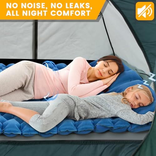 Oramoose Sleeping Pad for Camping 2 Person, Double Camping Pad with Built-in Foot Pump and Pillow, Inflatable 4in Extra-Thick Ultralight Air Mattress for Backpacking, Hiking, Travel, Tent, Car, Gift