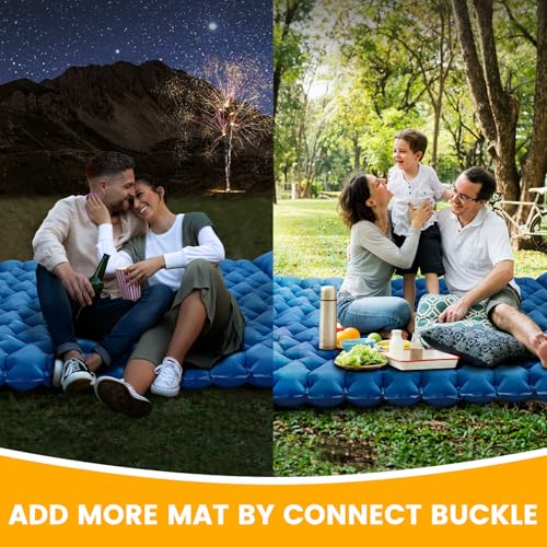 Oramoose Sleeping Pad for Camping 2 Person, Double Camping Pad with Built-in Foot Pump and Pillow, Inflatable 4in Extra-Thick Ultralight Air Mattress for Backpacking, Hiking, Travel, Tent, Car, Gift