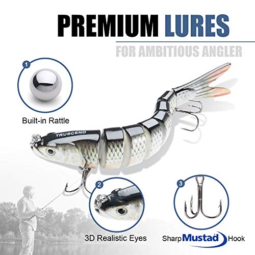 TRUSCEND Easy Catch Swimmax, Magic Noisy Turbulent Wiggling and Vibrating Actions for More Bites, Segmented Swimbait Jointed by Dyneema Strongest Fiber, Lifelike Fishing Lures for Relax Family Fishing