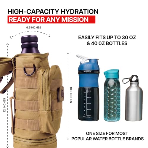 Orca Tactical Molle Water Bottle Pouch - Molle Water Bottle Holder for Backpack – Tactical Pouch for 32 oz & 40 oz Bottles – Insulated Water Bottle Holster – Keeps Drinks Cooler Longer (Coyote Brown)