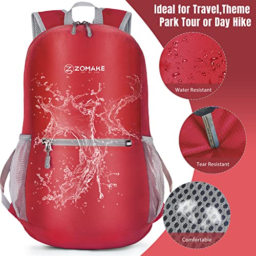 ZOMAKE Ultra Lightweight Hiking Backpack 20L, Packable Small Backpacks Water Resistant Daypack for Women Men(Bright Red)