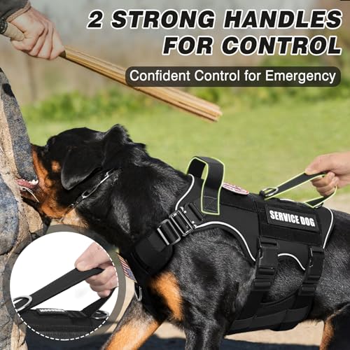MOOGROU Tactical Service Dog Vest and Leash Set,Heavy Duty Harness with Metal Buckles for Large Dogs,Adjustable No Pull Pet Vest with 10 Patches,for Training Working Hiking,Black L