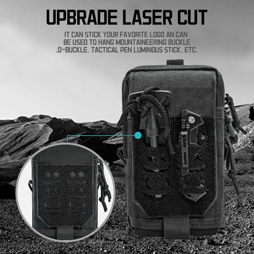 Molle Dual Phone Pouch, Tactical Admin Pouch Small, Heavy Duty Belt 1000D Nylon Small Cell Phone Case Holder, Fits 4.0-6.7 inch Screens, Black (Black)