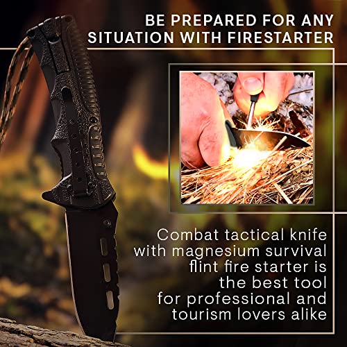 Pocket Knife for Men - Spring Assisted Knife with Fire Starter Whistle Paracord Handle - Tactical Folding Blade - Best for Survival Hiking Hunting Camping - Birthday Gifts Idea for Dad Husband 6772