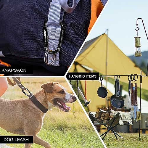 6PCS Carabiner Clip - Heavy Duty Iron Carabiners 800lbs Carabeaner D Ring Shape,Key Chain Clip Hook,Keychain Clip,Multipurpose for Camping, Hiking,Backpacking or Other Outdoor Activities, Black.