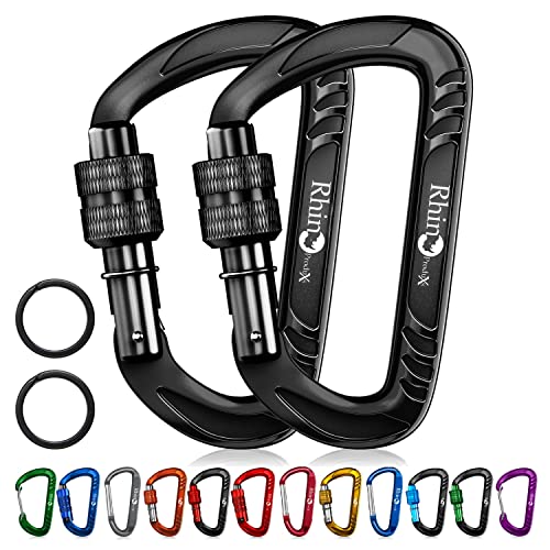 RHINO Produxs 12kN (2697 lbs) Heavy Duty, Locking, Auto Locking, Wiregate Carabiner Clips, for Securing Pets, Outdoor, Camping, Hiking, Hammock, Dog Leash Harness, Keychains
