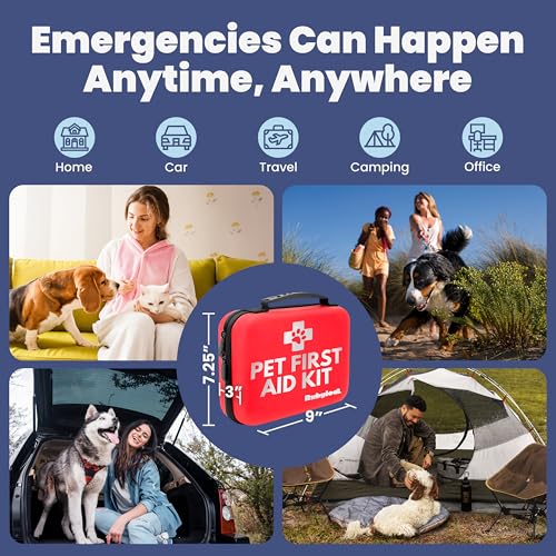 Dog First Aid Kit - Vet Approved Pet First Aid Supplies to Treat Dogs & Cats in an Emergency - Pet First Aid Kit Guide, Tick Remover, Slip Leash & Medical Essentials for Home, Camping, Car, RV, Travel