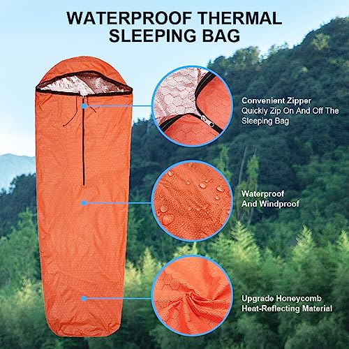 Upneargo Emergency Sleeping Bag Thermal Bivvy, Lightweight Survival Sleeping Bags Thermal Bivy Sack Portable, Compact, Waterproof, Reusable for Camping, Hiking, Outdoor, Activities