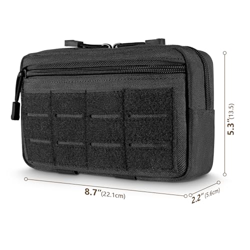 FRTKK Tactical Molle Admin Pouch Utility Laser Cut EDC Tool Pouch Bag Horizontal Modular Pouches Include US Flag Patch and Keychain (Black)