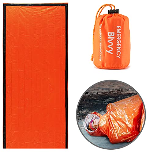 Emergency Sleeping Bag 2 Pack - Lightweight Survival Sleeping Bag Waterproof Thermal Bivy Sack Tent Portable Emergency Blanket Survival Gear for Camping Hiking Outdoor Adventure Activities (2 Pack)