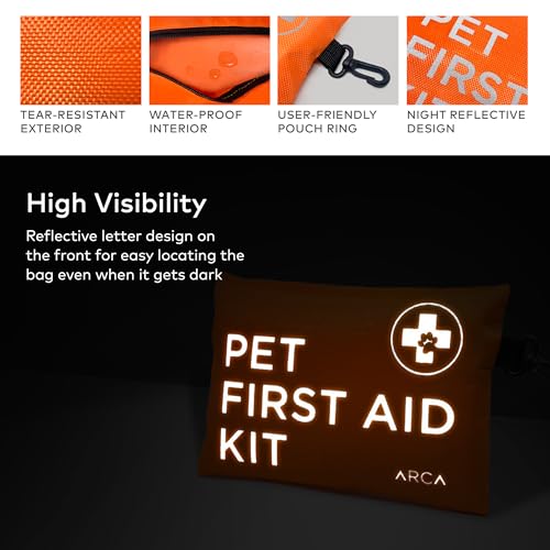 ARCA PET Dog First Aid Kit - Pet Emergency Kit - Water Resistant High Visibility Reflective First Aid Pouch Dog Camping Essentials for Hiking, Backpacking, Sports, Hunting