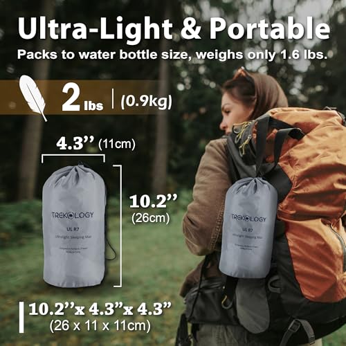 TREKOLOGY Camping Sleeping Pad – Ultra-Lightweight, 4" Thick Camping Mat with 7.2 R-Value for All Seasons – Compact, Durable & Waterproof – Ideal for Backpacking, Hiking, and Outdoor Adventures UL R7