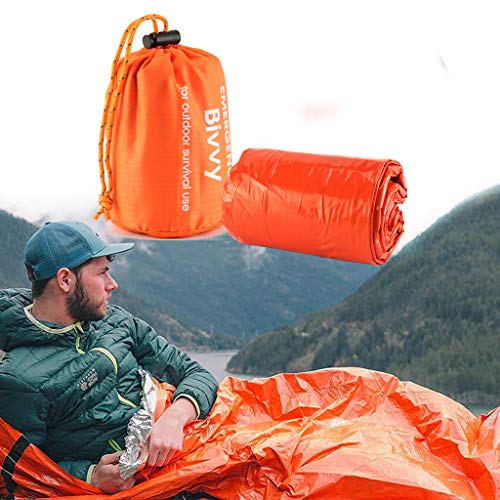 Emergency Sleeping Bag 2 Pack - Lightweight Survival Sleeping Bag Waterproof Thermal Bivy Sack Tent Portable Emergency Blanket Survival Gear for Camping Hiking Outdoor Adventure Activities (2 Pack)