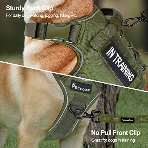 Petmolico Tactical Dog Harness with Leash, No Pull Dog Harness with Hook and Loop Panels for Hiking Training Military Service Dog Harness with Patches for Medium Dogs, Army Green M