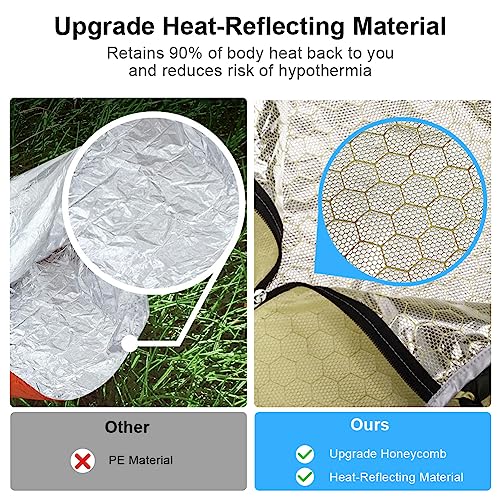 Upneargo Emergency Sleeping Bag Thermal Bivvy, Lightweight Survival Sleeping Bags Thermal Bivy Sack Portable, Compact, Waterproof, Reusable for Camping, Hiking, Outdoor, Activities