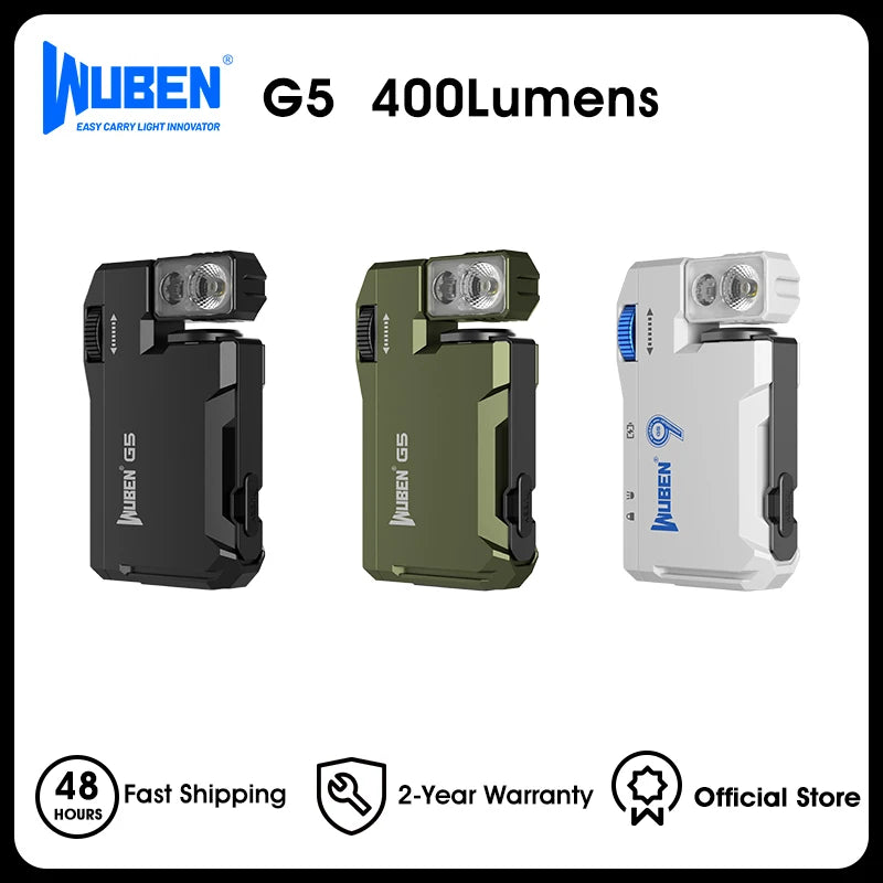 WUBEN G5 Rechargeable EDC Flashlight, 400 Lumens Dual Light Sources Mini Flashlight with RGB Light, Portable Pocket Flashlights