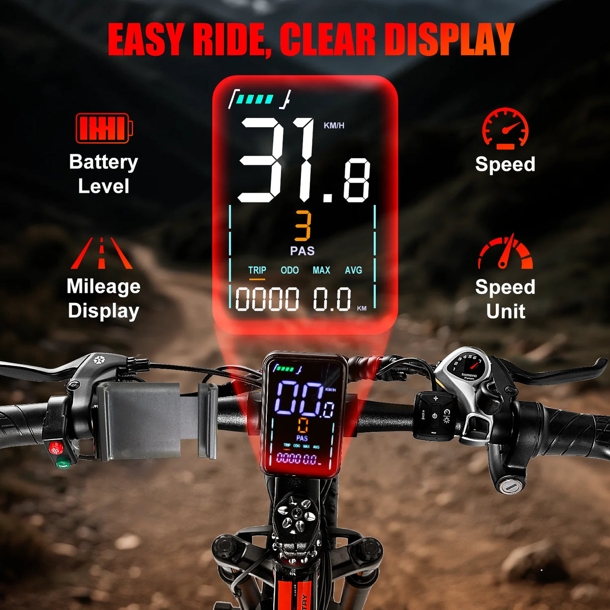 Electric Bike Adults 26" Fat Tire 1500W Peak Motor Electric Bicycle 34Mph Mountain E Bike 60Mile Range 48V 15AH Electric Bike