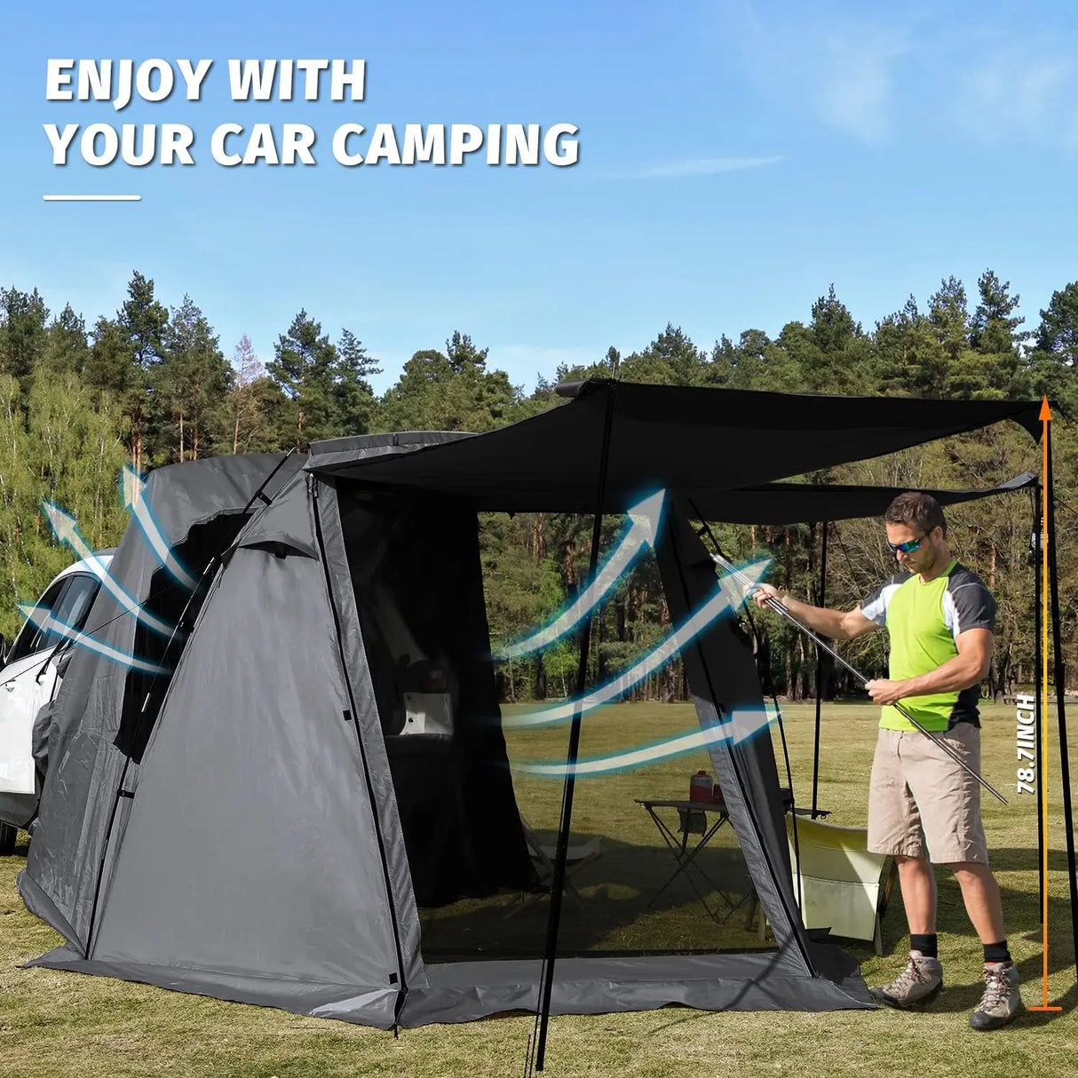 SUV Car Tent, Tailgate Shade Awning Tent for Camping, Vehicle Camping Tents Outdoor Travel (Black) story 2