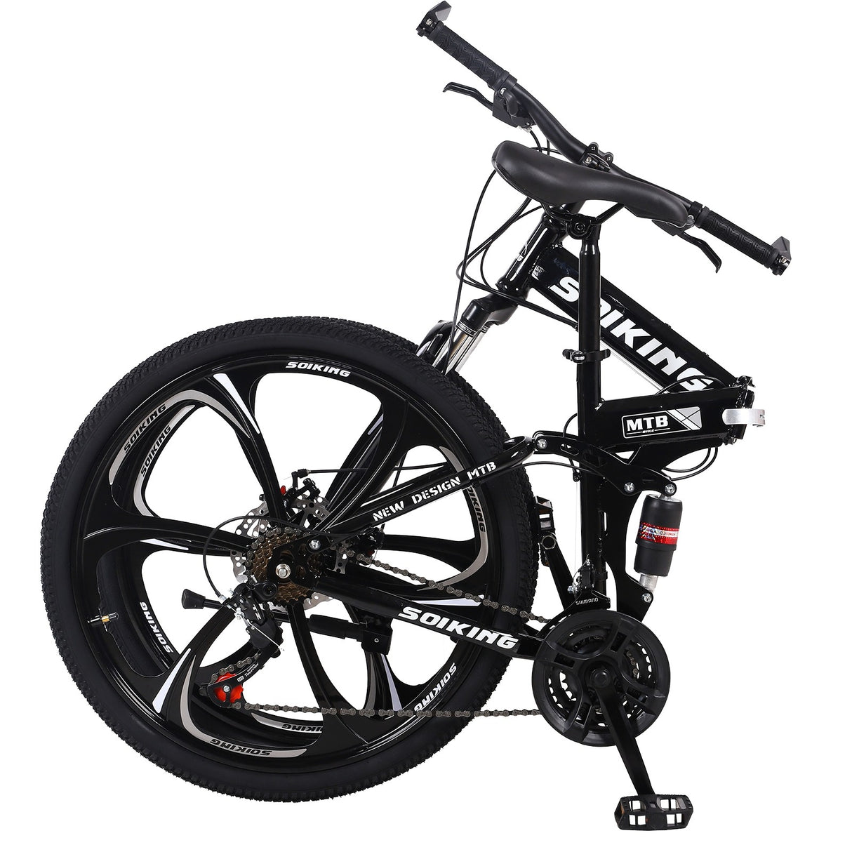 Black Folding Bike 21 Speed 26in Dual Disc Brakes Shock Suspension