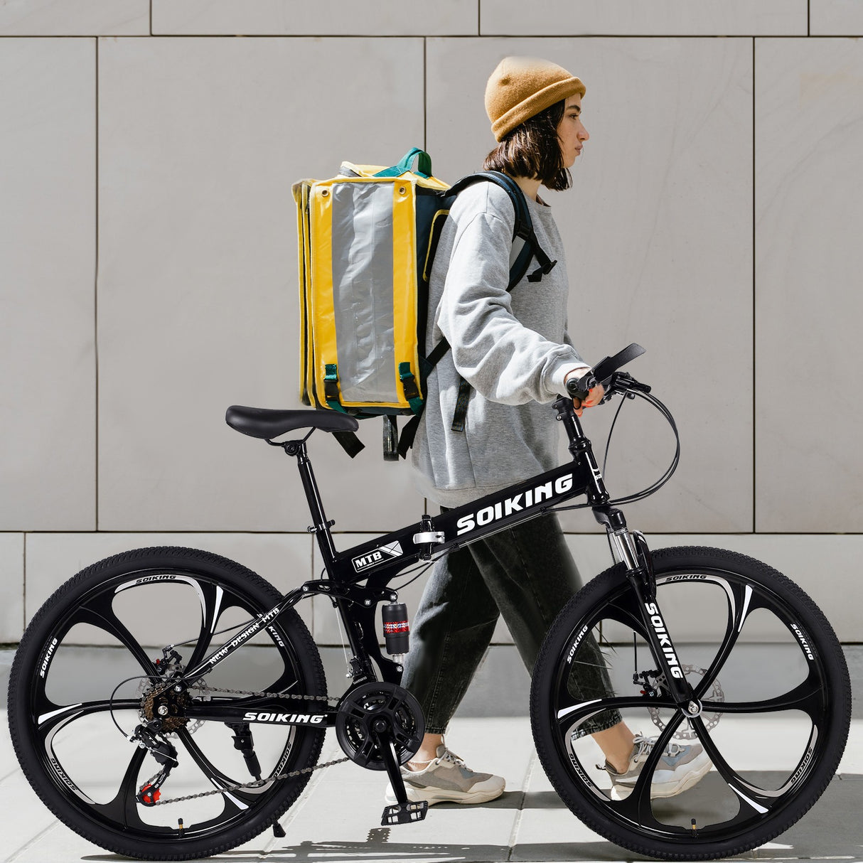 Black Folding Bike 21 Speed 26in Dual Disc Brakes Shock Suspension