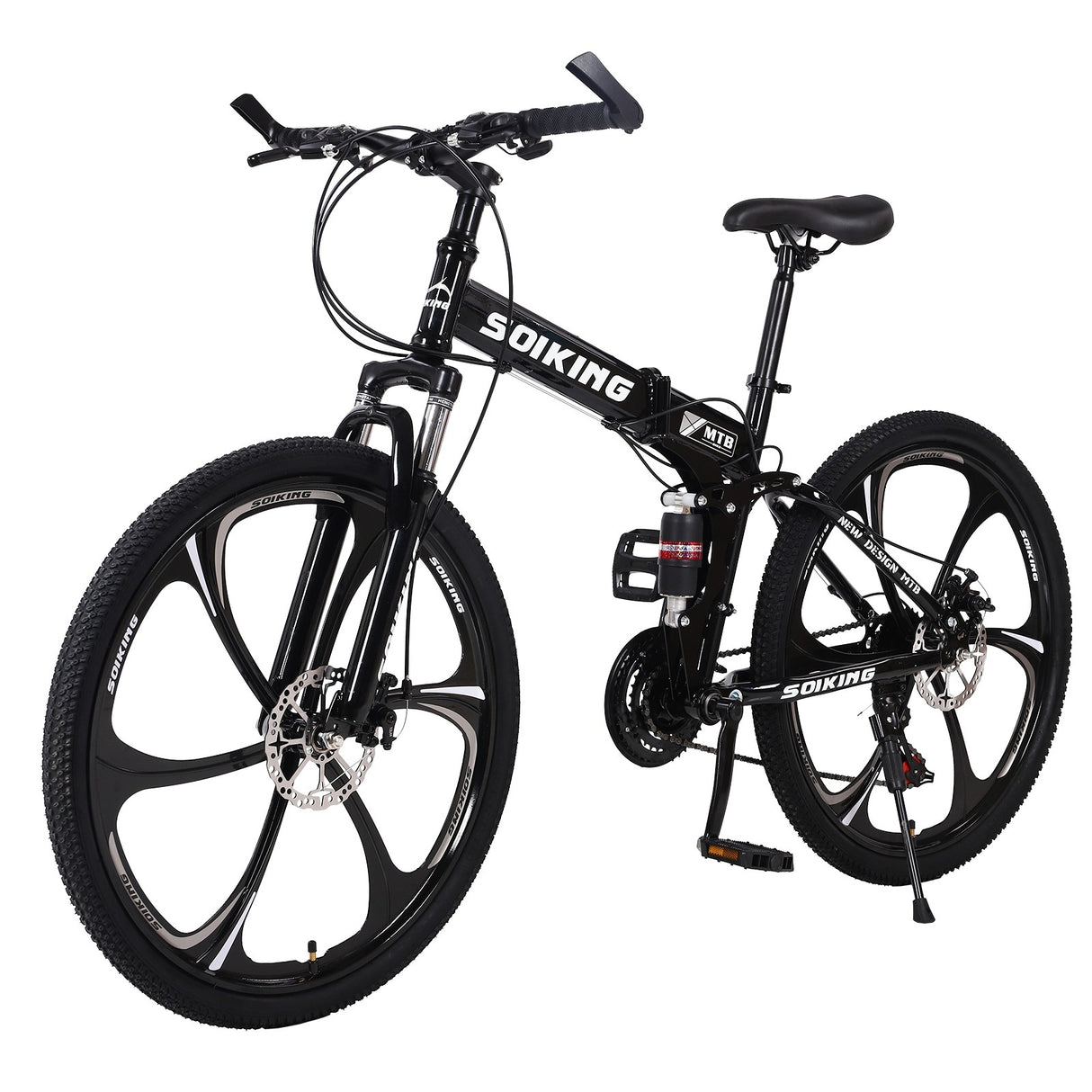 Black Folding Bike 21 Speed 26in Dual Disc Brakes Shock Suspension